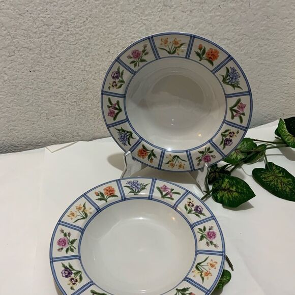 2 AMERICAN ATELIER ELIZABETH 5020 salad Plate 9” Granny Core Floral Gingham A2 - Picture 3 of 12